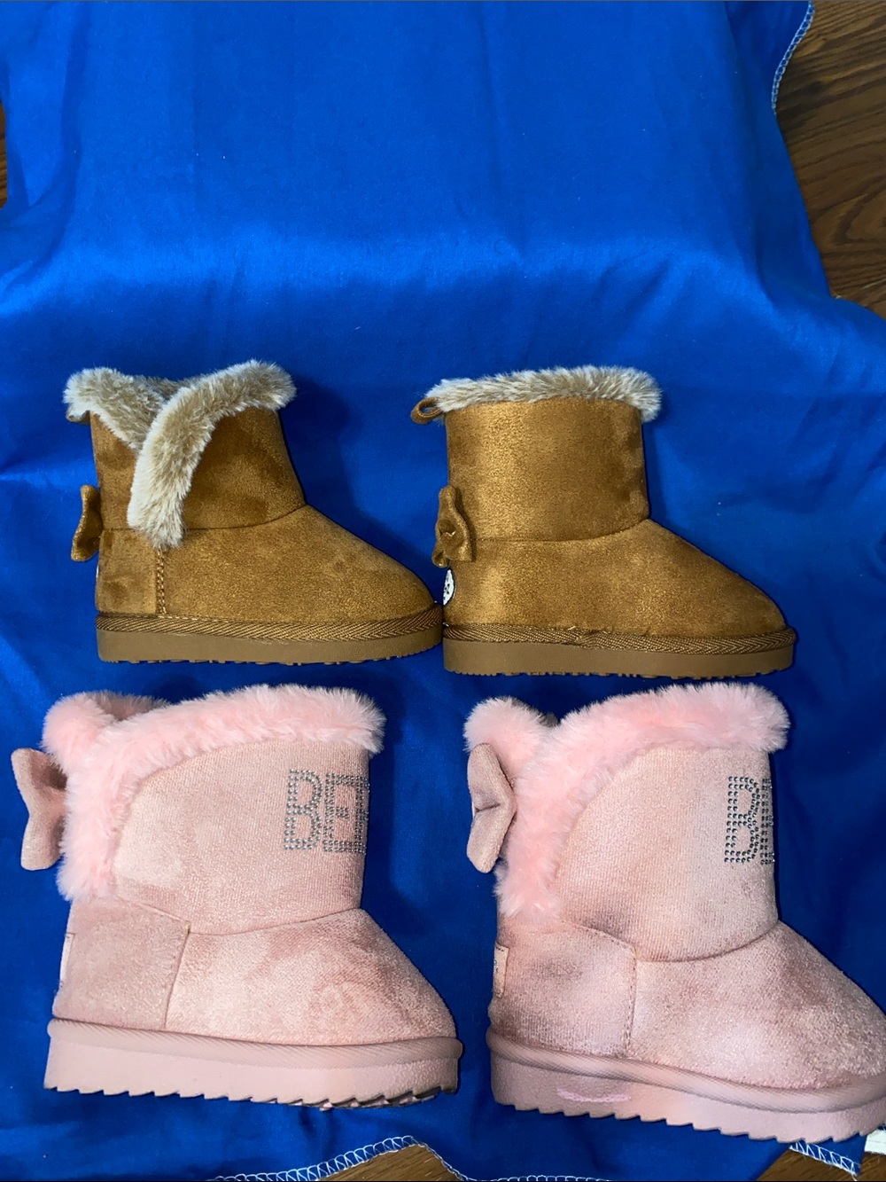 Girls Plush Bow Winter Boots - Pink & Chestnut Faux Fur bundle
